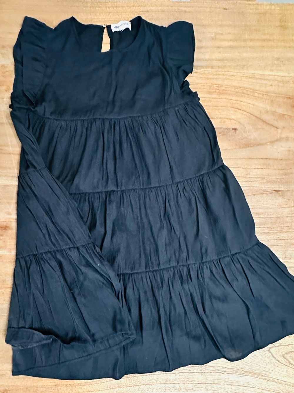 Black Tiered Flutter Sleeve Dress Size: Med